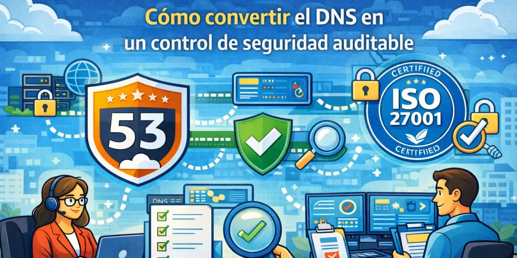 Imagen destacada del artículo: Amazon Route 53 e ISO 27001: cómo convertir el DNS en un control de seguridad auditable